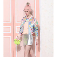 Flower Colored Print Bomber Jacket for Women