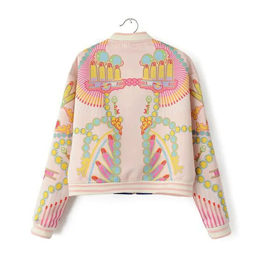 Flower Colored Print Bomber Jacket