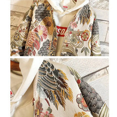 Flower Crane Knitted Zipper Jacket