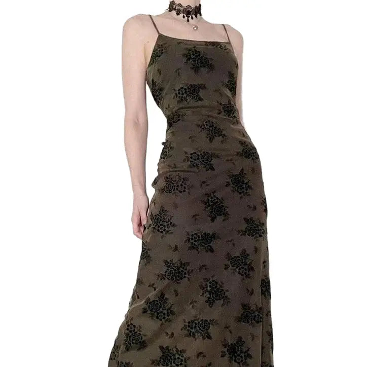 Flower Dark Gothic Mesh Long Dress