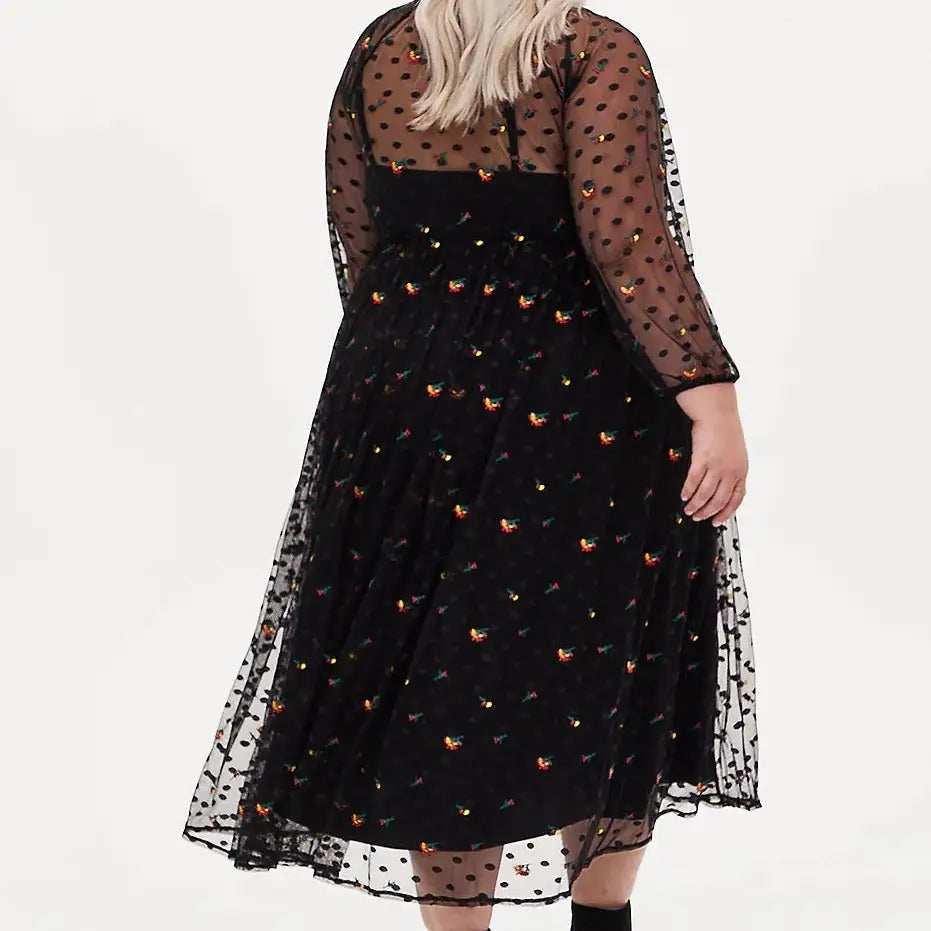 Flower Embroidered Plus Size Dress - Long
