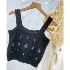 Flower Embroidery Crop Tank Top