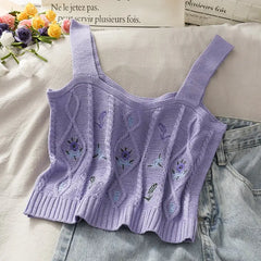 Flower Embroidery Crop Tank Top for Women