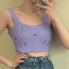 Flower Embroidery Crop Tank Top for Women