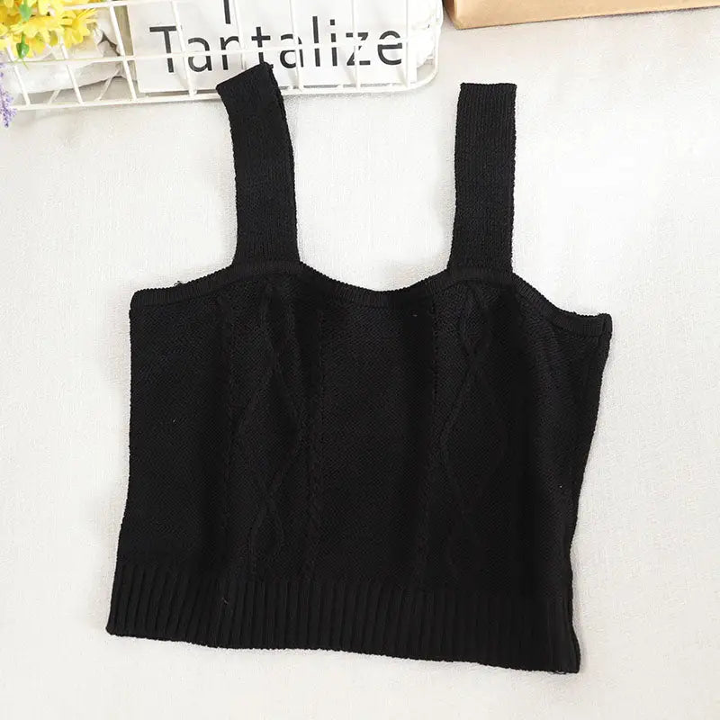 Flower Embroidery Crop Tank Top for Women SOLID BLACK