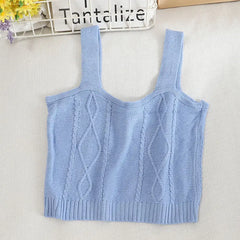 Flower Embroidery Crop Tank Top for Women SOLID BLUE