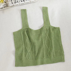 Flower Embroidery Crop Tank Top for Women SOLID GREEN