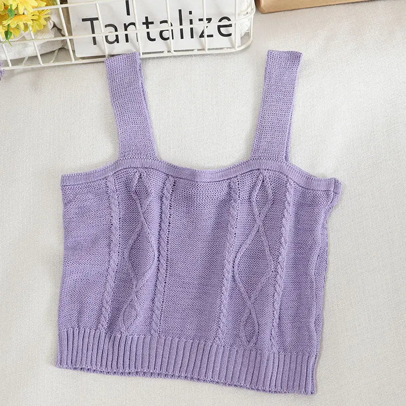 Flower Embroidery Crop Tank Top for Women SOLID PURPLE