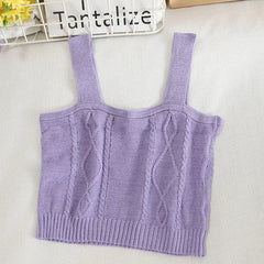 Flower Embroidery Crop Tank Top for Women SOLID PURPLE