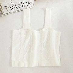 Flower Embroidery Crop Tank Top for Women SOLID WHITE