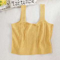 Flower Embroidery Crop Tank Top for Women SOLID YELLOW
