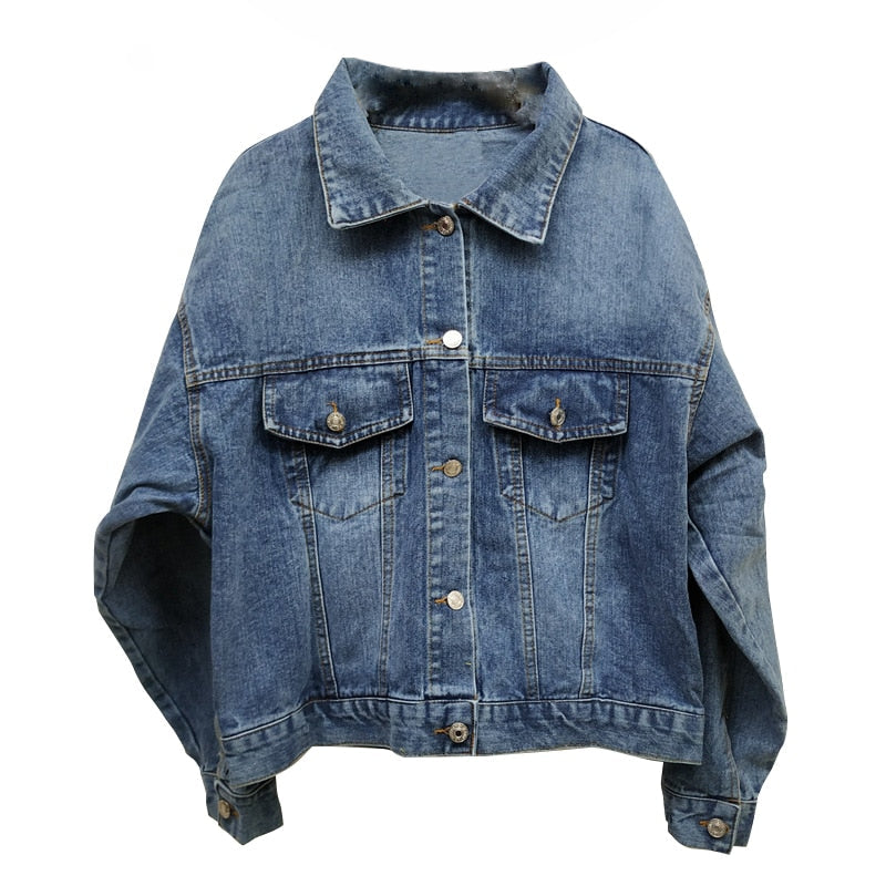 Flower Embroidery Denim Jacket - Blue / One Size - Jackets
