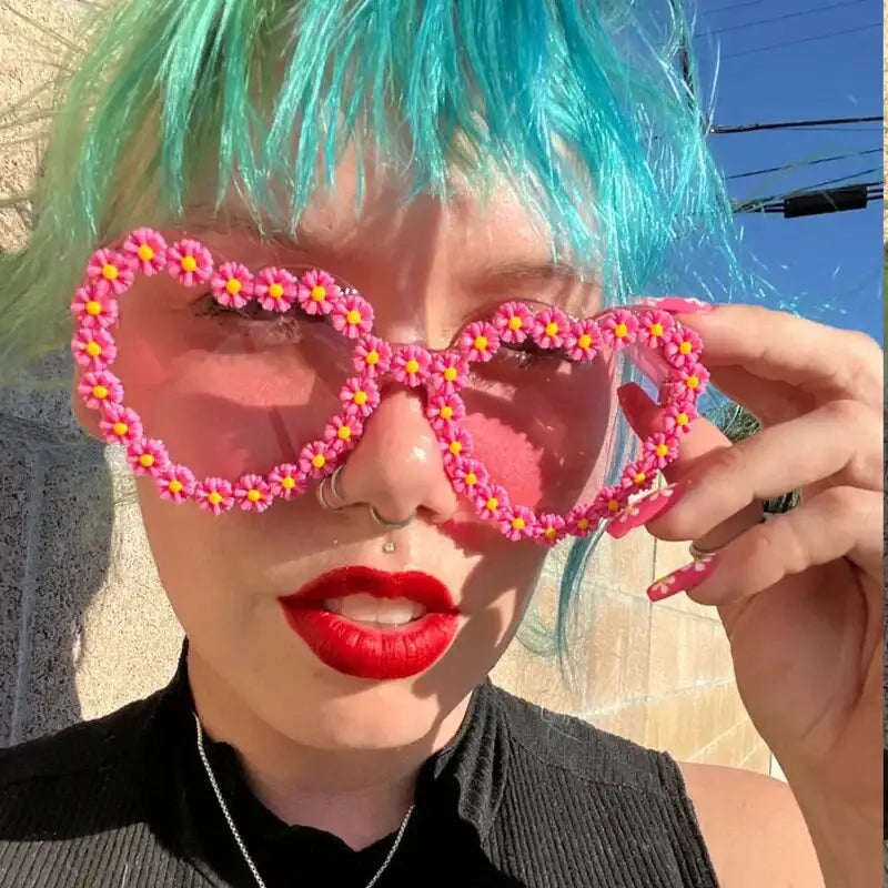 Flower Heart Shaped Sunglasses Plastic Frame 72mm