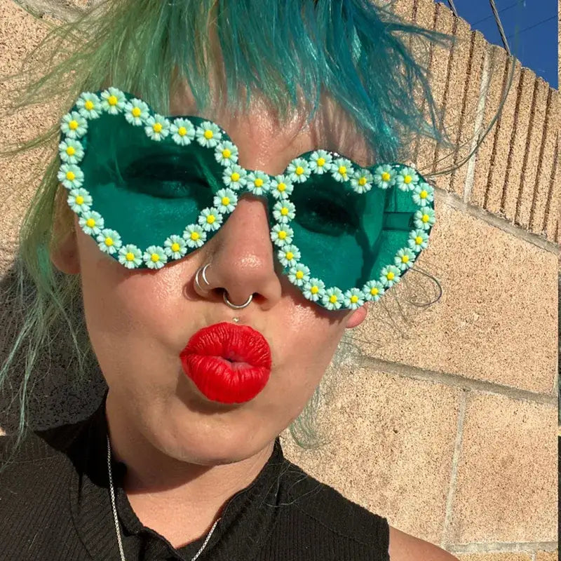 Flower Heart Shaped Sunglasses Plastic Frame 72mm