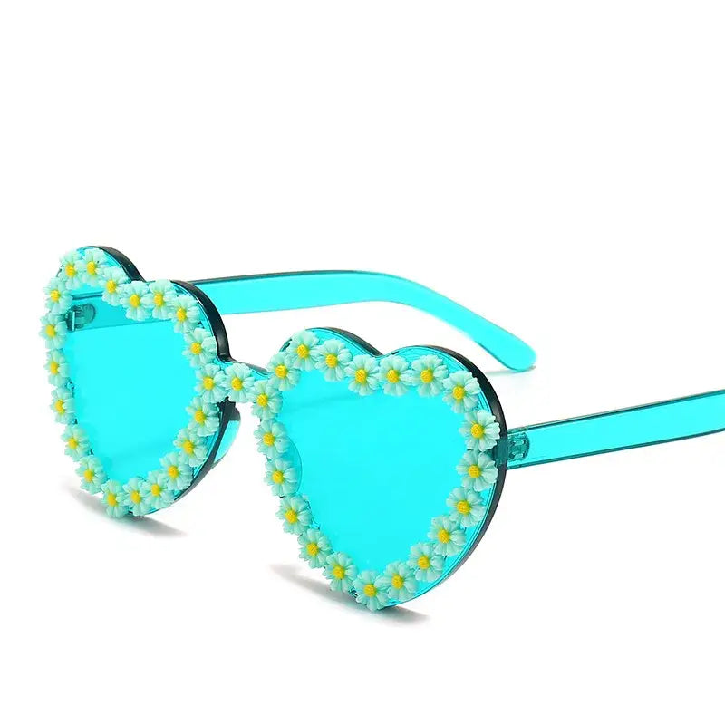 Flower Heart Shaped Sunglasses Plastic Frame 72mm Blue