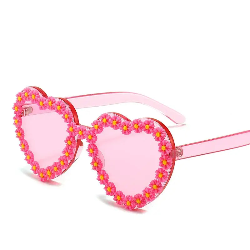 Flower Heart Shaped Sunglasses Plastic Frame 72mm Pink