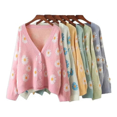 Flower Knit Loose V Neck Cardigan