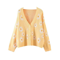 Flower Knit Loose V Neck Cardigan