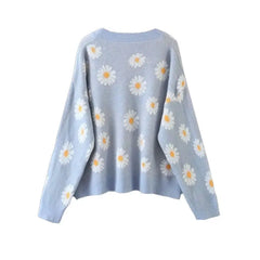 Flower Knit Loose V Neck Cardigan
