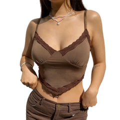 Flower Mesh Halter Tank Top Spandex Polyester Brown 3 / S