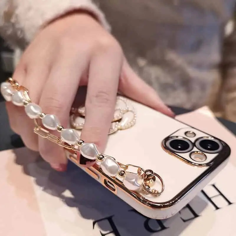 Flower Pearl Strap Phone Case for iPhone