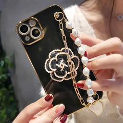 Flower Pearl Strap Phone Case for iPhone