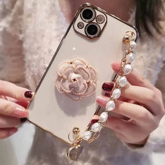 Flower Pearl Strap Phone Case for iPhone