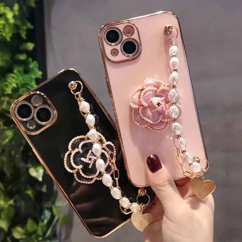 Flower Pearl Strap Phone Case for iPhone