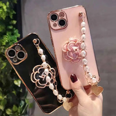 Flower Pearl Strap Phone Case for iPhone
