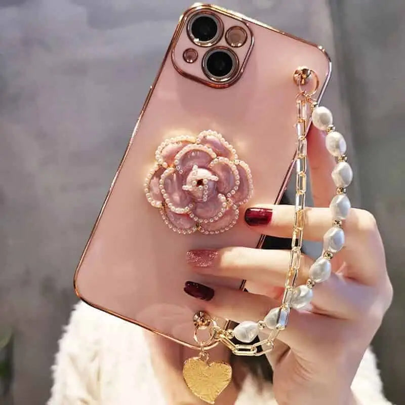Flower Pearl Strap Phone Case for iPhone