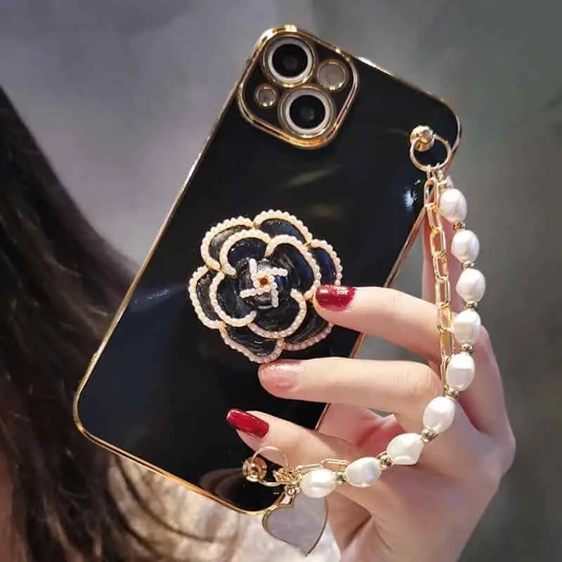Flower Pearl Strap Phone Case for iPhone