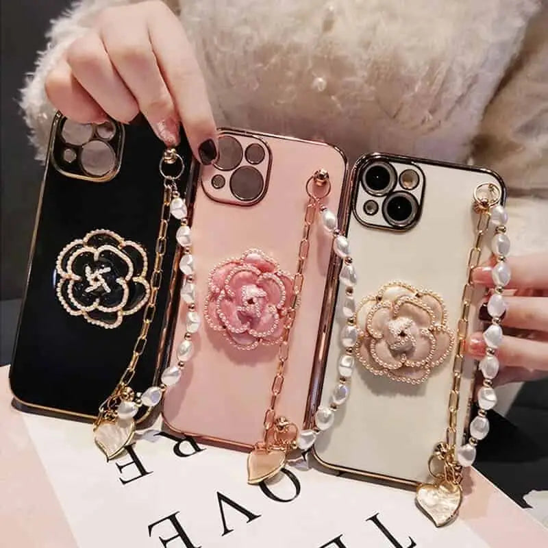 Flower Pearl Strap Phone Case for iPhone
