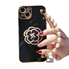 Flower Pearl Strap Phone Case for iPhone Black / iphone 7
