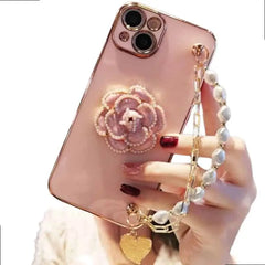 Flower Pearl Strap Phone Case for iPhone Pink / iphone 7