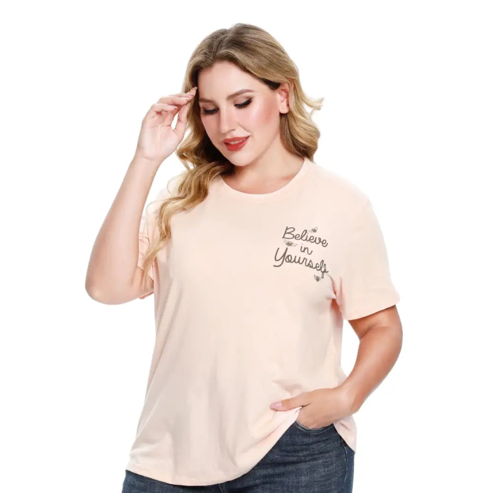 Flower Plus Size Short Sleeve T-shirt - Pink / XL - T-Shirt
