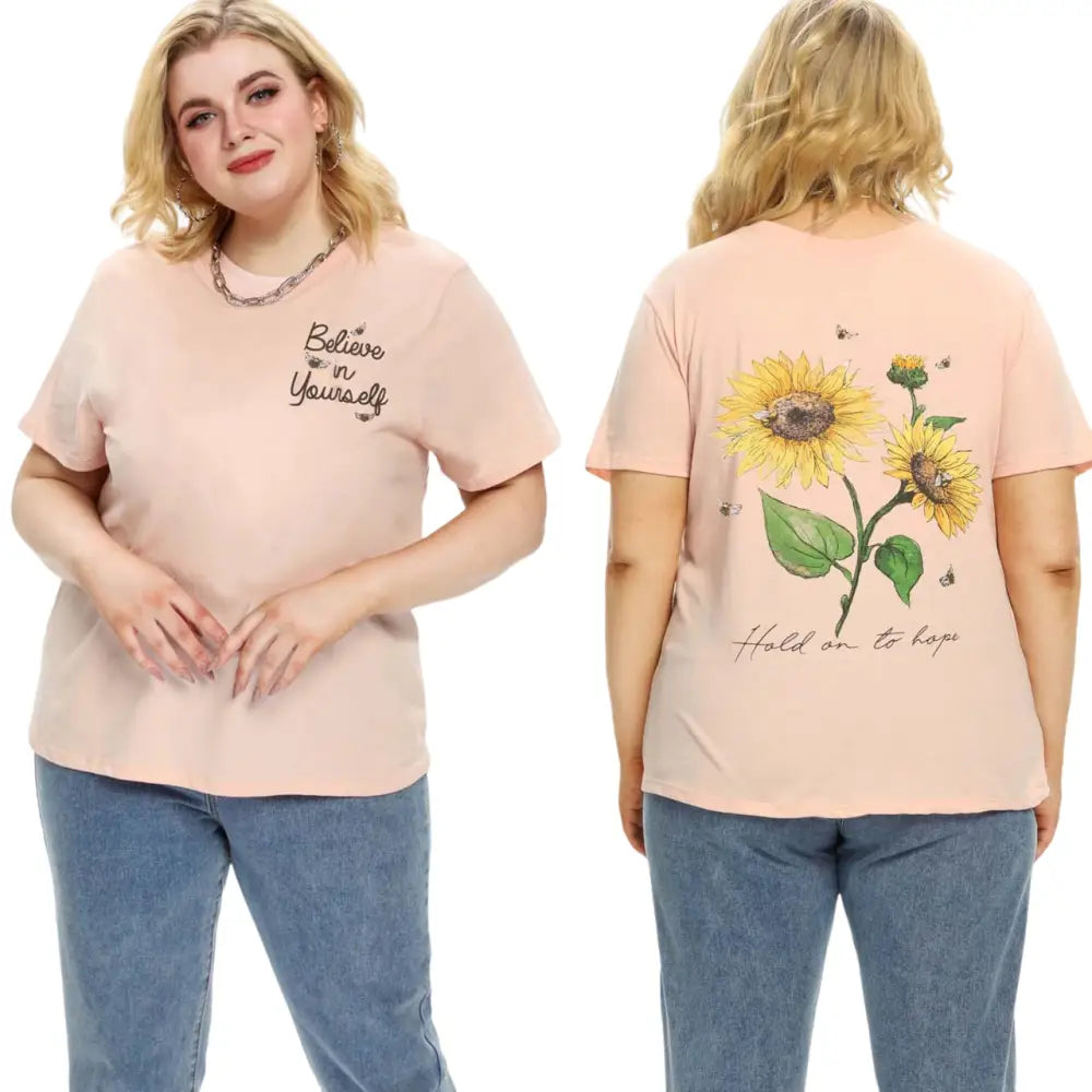 Flower Plus Size Short Sleeve T-shirt - T-Shirt