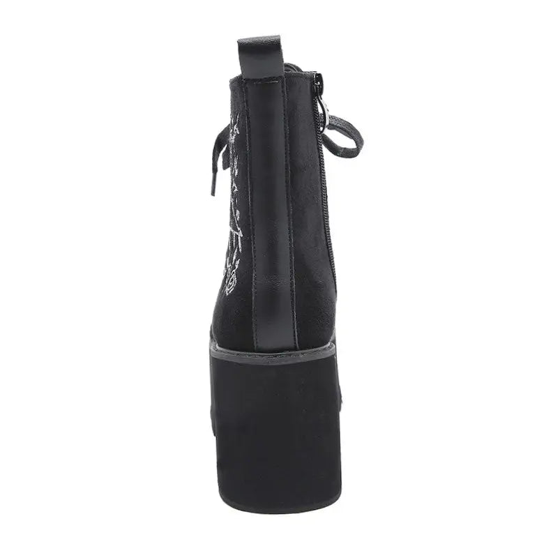 Flower Suede Leather Platform Chunky Boots Euro Size