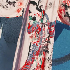 Flowers Blooming Print Japanese Kimono