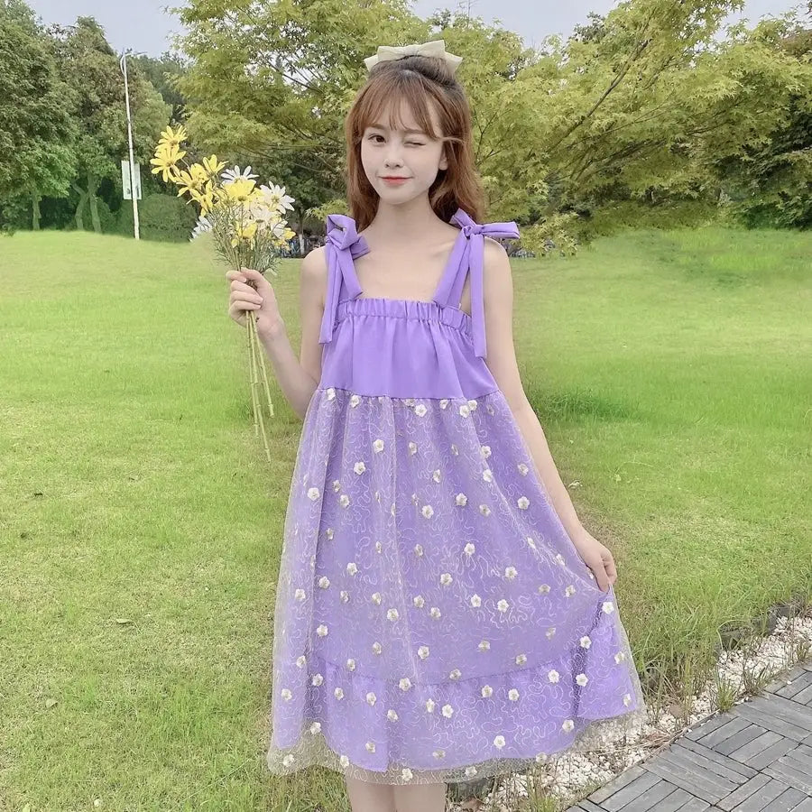 Flowers Embroidery Sequin Mesh Dress for Women