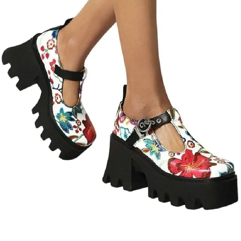 Flowers High Heel PU Leather Shoes