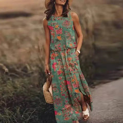 Flowers Loose Sleeveless Long Maxi Dress
