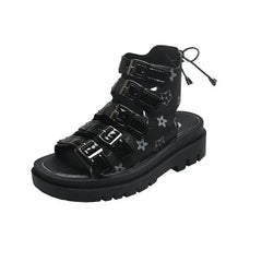 Flowers Platform High-Top Sandals - Black / 35 - Shoes