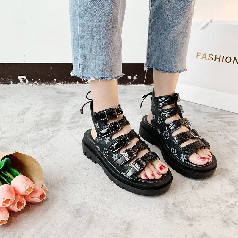 Flowers Platform High-Top Sandals - Shoes