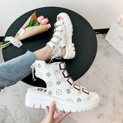 Flowers Platform High-Top Sandals - White / 35 - Shoes