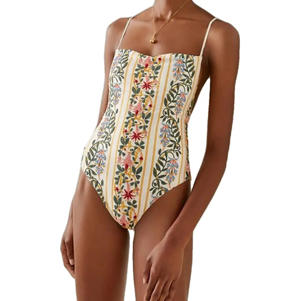 Flowers Vintage One Piece Slimming Swimsuit