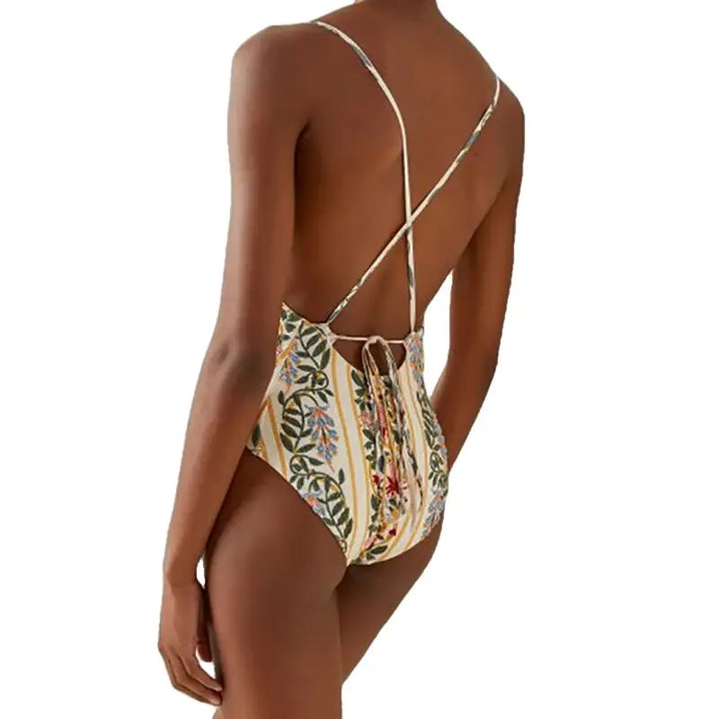 Flowers Vintage One Piece Tights Slimming Swimsuit