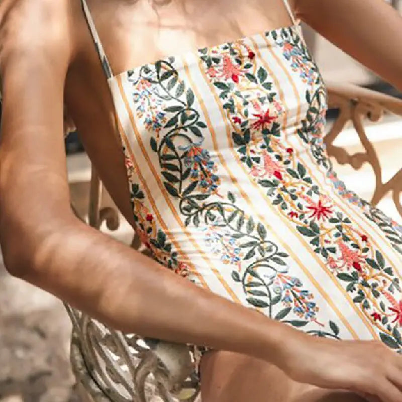 Flowers Vintage One Piece Tights Slimming Swimsuit