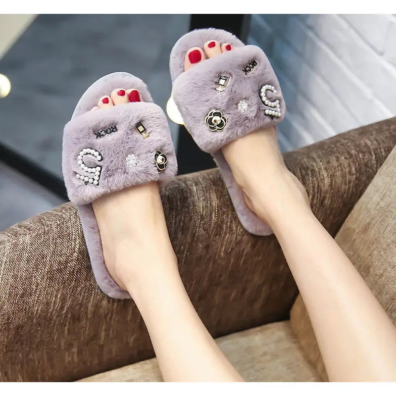 Fluffy Vegan Slippers Fur Slides for Women