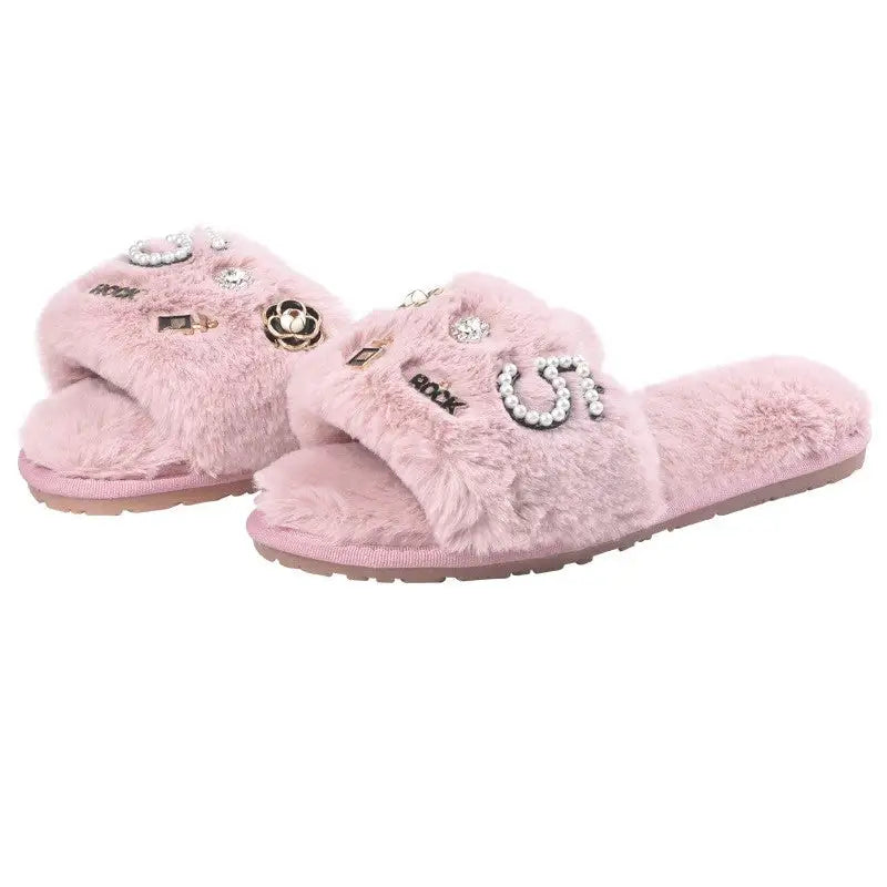 Fluffy Vegan Slippers Fur Slides for Women