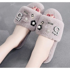 Fluffy Vegan Slippers Fur Slides for Women Gray / 7